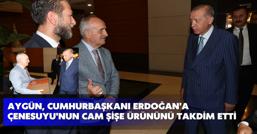Aygün, Cumhurbaşkanı Erdoğan'a Çenesuyu'nun cam şişe ürününü takdim etti