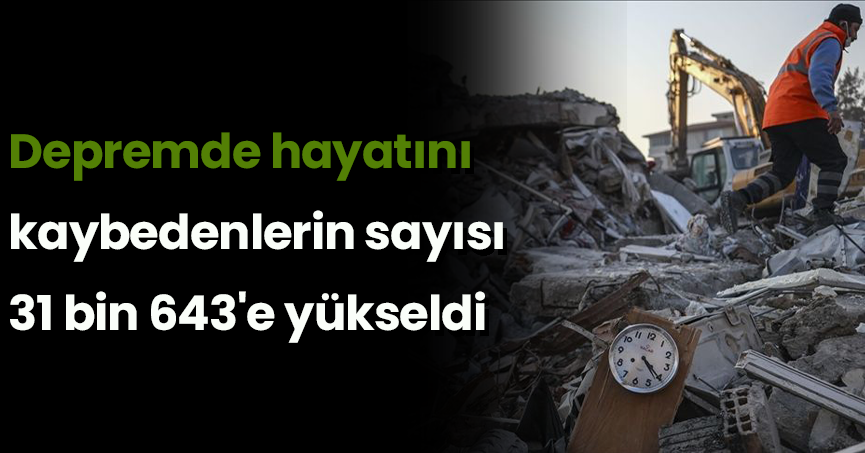 Depremde hayatını kaybedenlerin sayısı 31 bin 643'e yükseldi