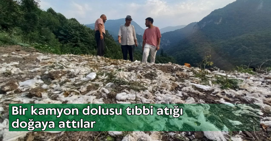 Bir kamyon dolusu tıbbi atığı doğaya attılar